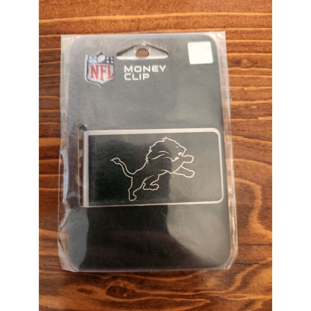 Detroit Lions Money Clip Black and Steel Minimalist Wallet NWT NFL Football
